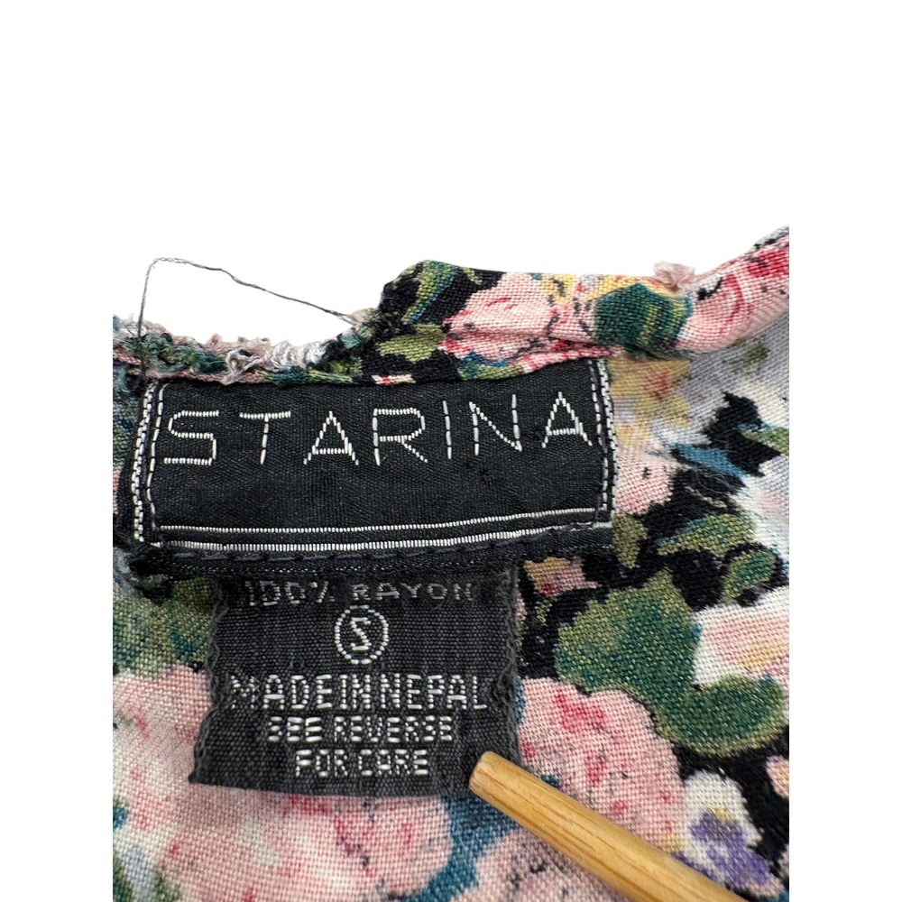 Vtg 90s Starina Babydoll Mini Dress Size S Floral  Rayon Tie Back Fairy Grunge - Picture 10 of 11